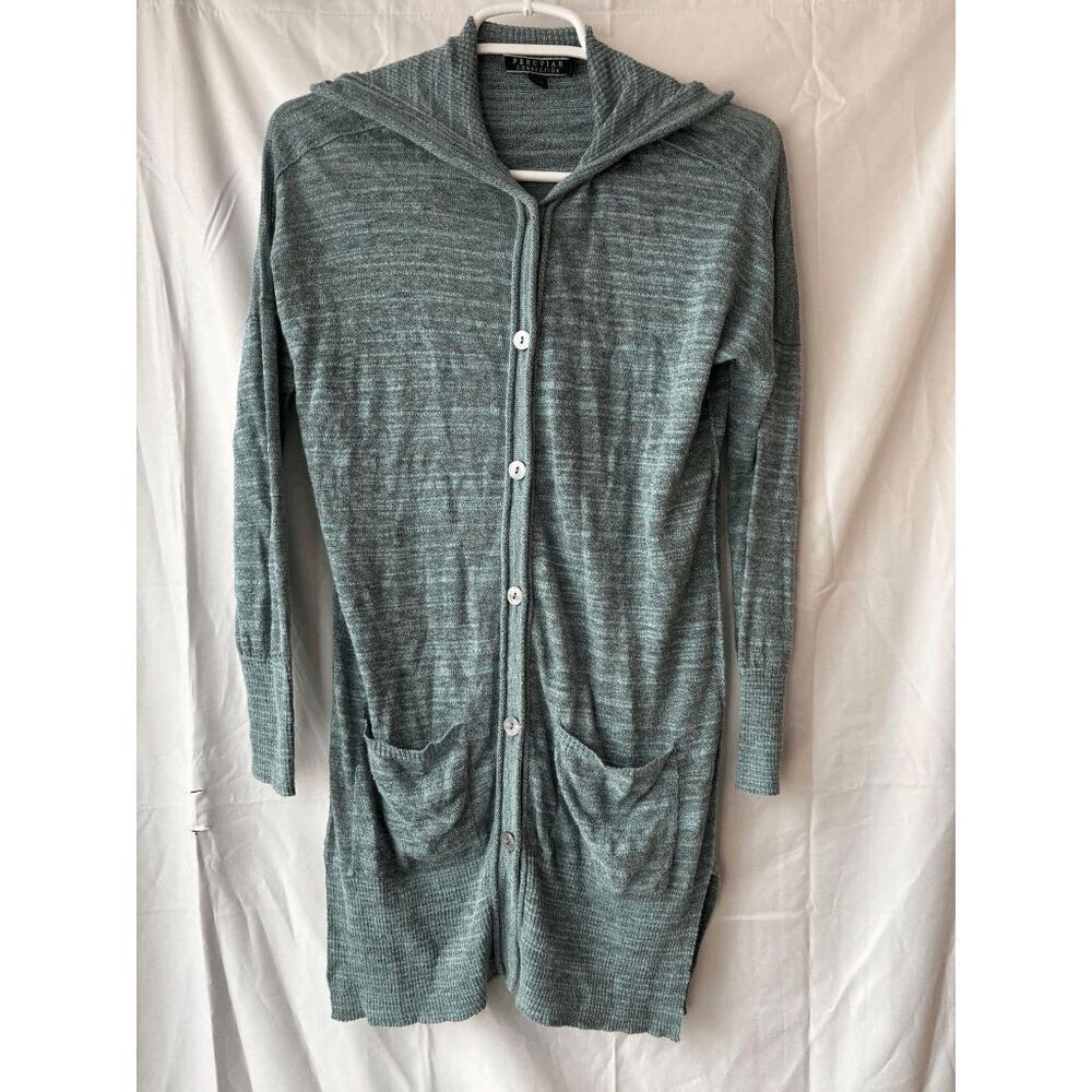 Peruvian Connection Light Green Grey Thin Slouchy Cardigan Sweater Women Size XS
